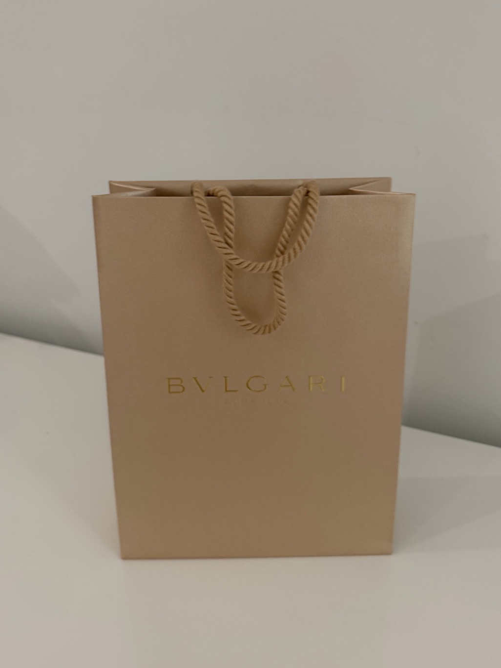 Bulgari Beige Tote Gift Bag With Gold Logo